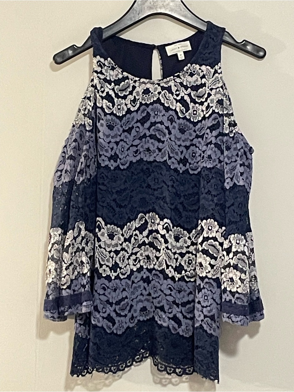 Navy Lace Cold-Shoulder Dress Top